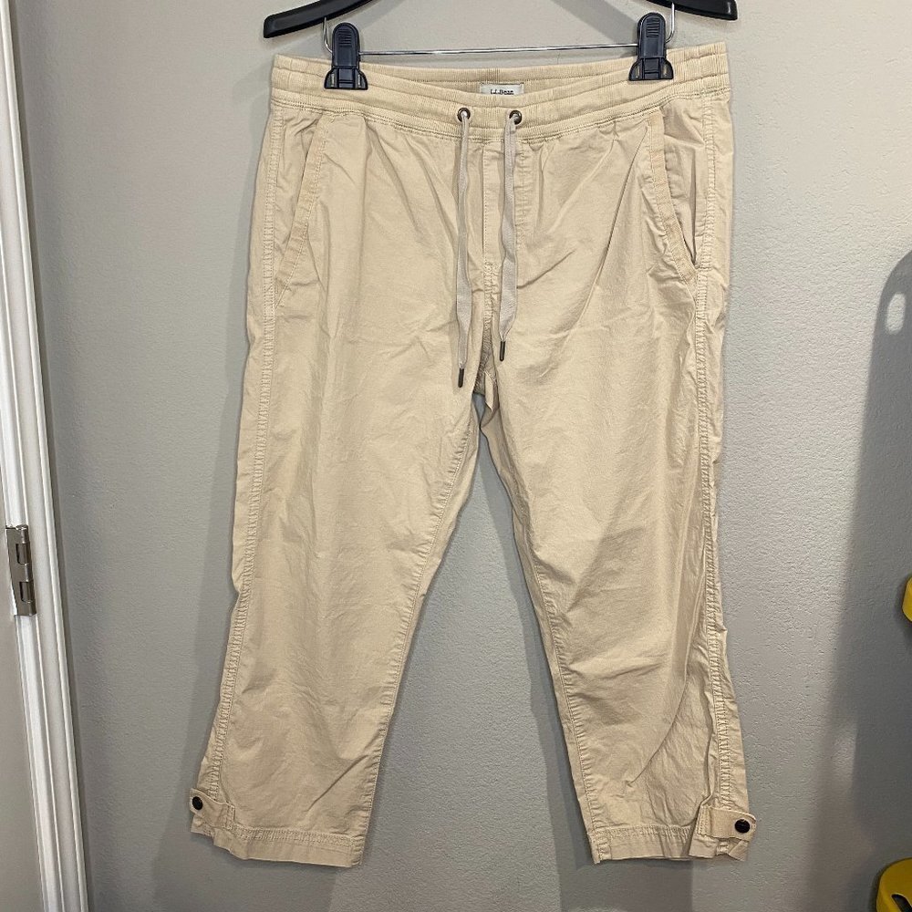 L.L. Bean Womens Tan Elastic Waist Stretch Ripstop Drawstring Capri Pants M Reg